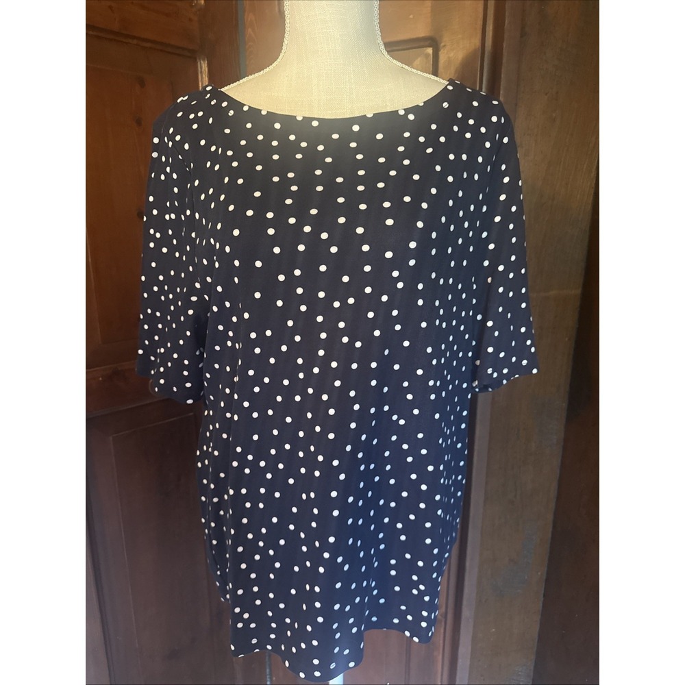 Womens Charter Club Perfectly Soft Pima Cotton Polka Dot Navy T Shirt Size XL